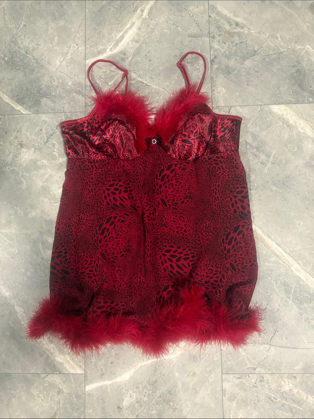 Red Feather Trim Satin Chemise - Women Intimates & Sleepwear